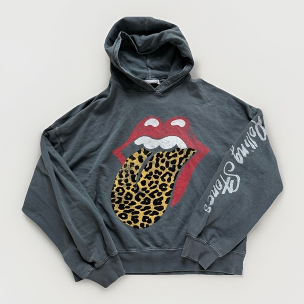 Revolve DAYDREAMER X Free People Rolling Stones Leopard Tongue Hoodie S Oversize